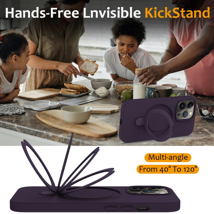 For iPhone 12 Pro Max Liquid Silicone MagSafe Magnetic Phone Case with Ring Holder(Purple) by buy2fix