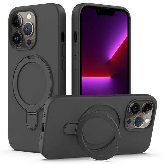 For iPhone 12 Pro Max Liquid Silicone MagSafe Magnetic Phone Case with Ring Holder(Carbon Black) by buy2fix