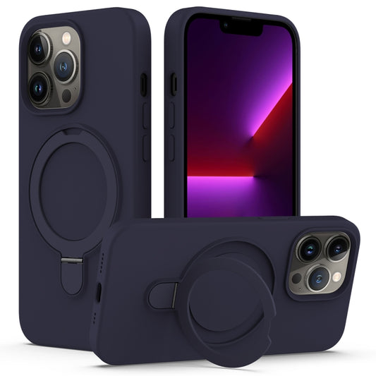 For iPhone 12 Pro Max Liquid Silicone MagSafe Magnetic Phone Case with Ring Holder(Midnight Blue) by buy2fix