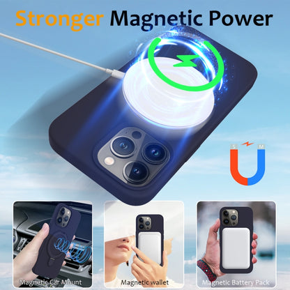 For iPhone 12 Pro Max Liquid Silicone MagSafe Magnetic Phone Case with Ring Holder(Midnight Blue) by buy2fix