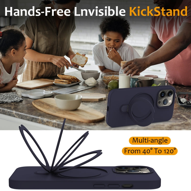 For iPhone 12 Pro Max Liquid Silicone MagSafe Magnetic Phone Case with Ring Holder(Midnight Blue) by buy2fix