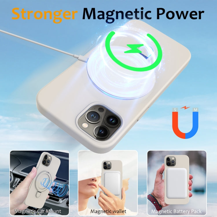 For iPhone 12 Pro Liquid Silicone MagSafe Magnetic Phone Case with Ring Holder(Antique White) by buy2fix