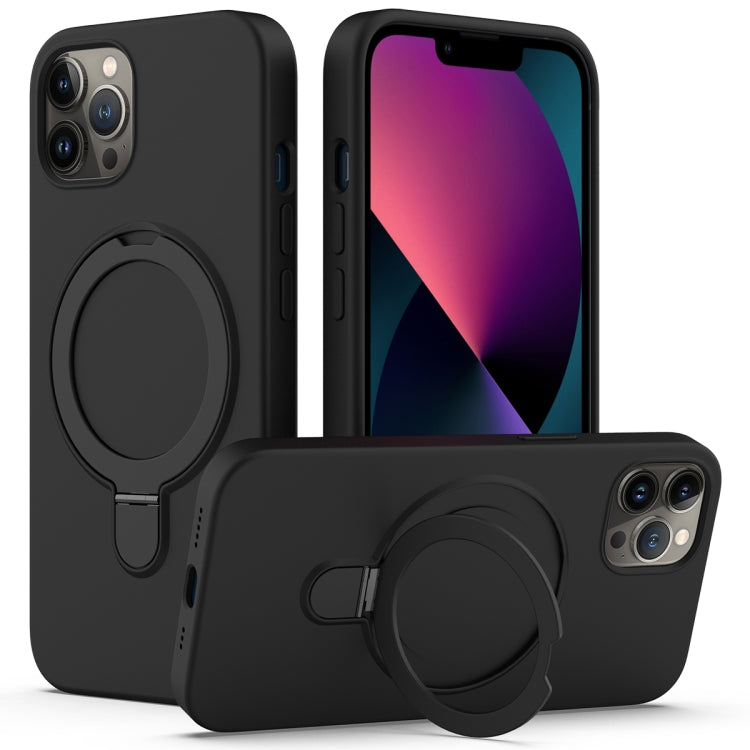 For iPhone 12 Pro Liquid Silicone MagSafe Magnetic Phone Case with Ring Holder(Black) by buy2fix