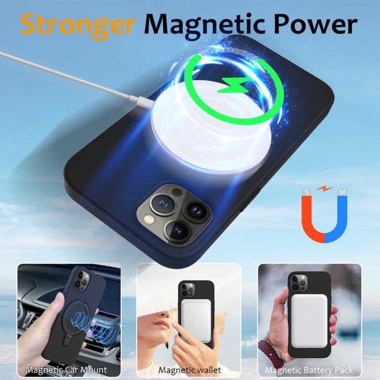 For iPhone 12 Pro Liquid Silicone MagSafe Magnetic Phone Case with Ring Holder(Black) by buy2fix