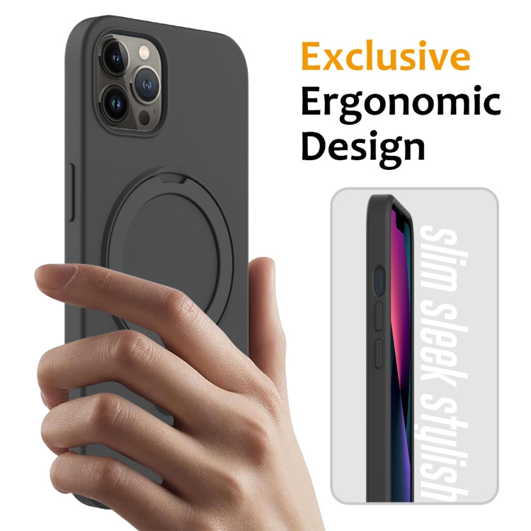 For iPhone 12 Pro Liquid Silicone MagSafe Magnetic Phone Case with Ring Holder(Carbon Black) by buy2fix