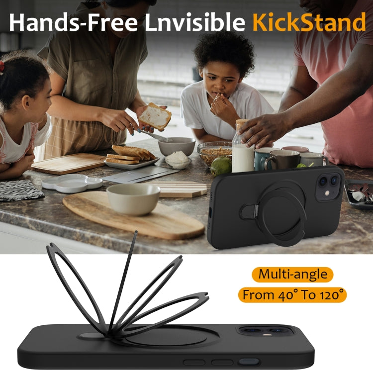 For iPhone 12 Liquid Silicone MagSafe Magnetic Phone Case with Ring Holder(Black) by buy2fix