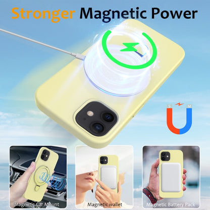 For iPhone 12 Liquid Silicone MagSafe Magnetic Phone Case with Ring Holder(Yellow) by buy2fix
