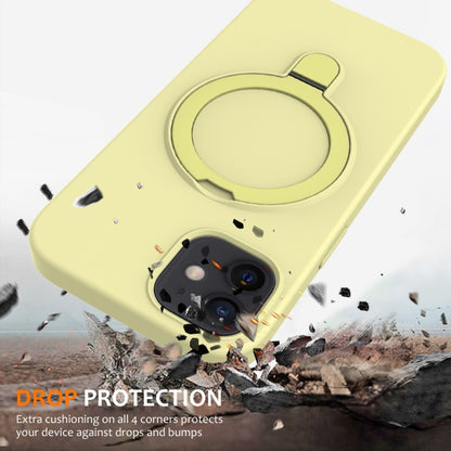 For iPhone 12 Liquid Silicone MagSafe Magnetic Phone Case with Ring Holder(Yellow) by buy2fix