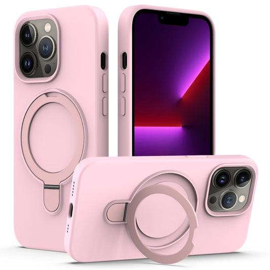 For iPhone 13 Pro Liquid Silicone MagSafe Magnetic Phone Case with Ring Holder(Grey Pink) - iPhone 13 Pro Cases by buy2fix | Online Shopping UK | buy2fix