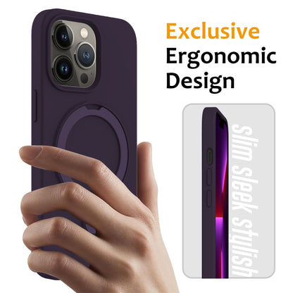 For iPhone 13 Pro Liquid Silicone MagSafe Magnetic Phone Case with Ring Holder(Purple) - iPhone 13 Pro Cases by buy2fix | Online Shopping UK | buy2fix