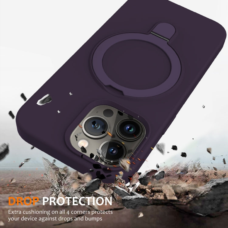 For iPhone 13 Pro Liquid Silicone MagSafe Magnetic Phone Case with Ring Holder(Purple) - iPhone 13 Pro Cases by buy2fix | Online Shopping UK | buy2fix