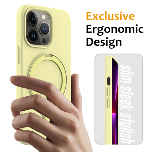 For iPhone 13 Pro Liquid Silicone MagSafe Magnetic Phone Case with Ring Holder(Yellow) - iPhone 13 Pro Cases by buy2fix | Online Shopping UK | buy2fix