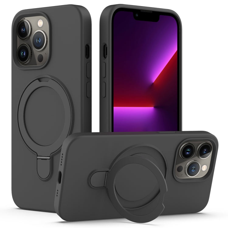 For iPhone 13 Pro Liquid Silicone MagSafe Magnetic Phone Case with Ring Holder(Carbon Black) by buy2fix