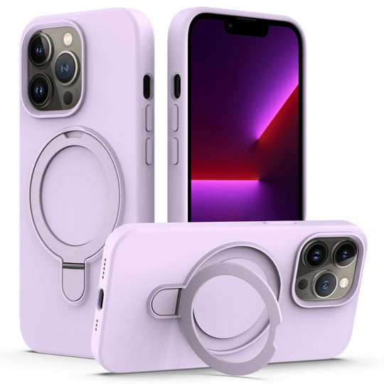 For iPhone 13 Pro Silicone Magnetic Phone Case with Ring Holder(Lilac Purple)
