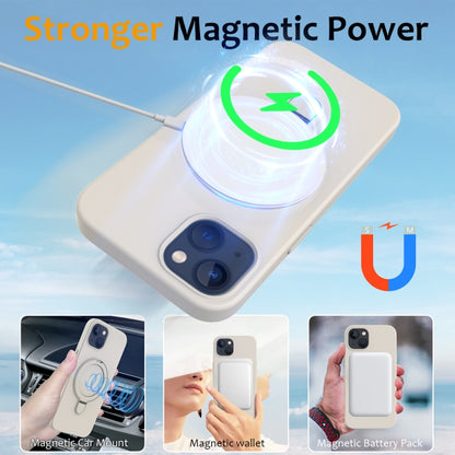 For iPhone 13 Liquid Silicone MagSafe Magnetic Phone Case with Ring Holder(Antique White) by buy2fix