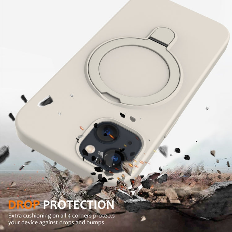 For iPhone 13 Liquid Silicone MagSafe Magnetic Phone Case with Ring Holder(Antique White) by buy2fix
