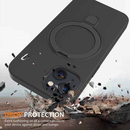 For iPhone 13 Liquid Silicone MagSafe Magnetic Phone Case with Ring Holder(Carbon Black) by buy2fix