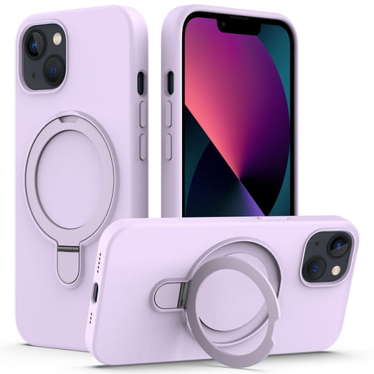 For iPhone 13 Silicone Magnetic Phone Case with Ring Holder(Lilac Purple)