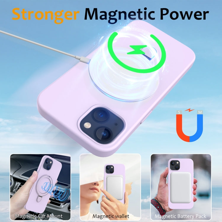 For iPhone 13 Liquid Silicone MagSafe Magnetic Phone Case with Ring Holder(Lilac Purple) - iPhone 13 Cases by buy2fix | Online Shopping UK | buy2fix