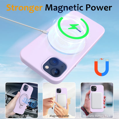 For iPhone 13 Liquid Silicone MagSafe Magnetic Phone Case with Ring Holder(Lilac Purple) - iPhone 13 Cases by buy2fix | Online Shopping UK | buy2fix