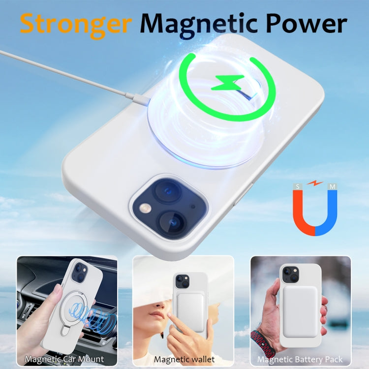 For iPhone 14 Liquid Silicone MagSafe Magnetic Phone Case with Ring Holder(White) by buy2fix