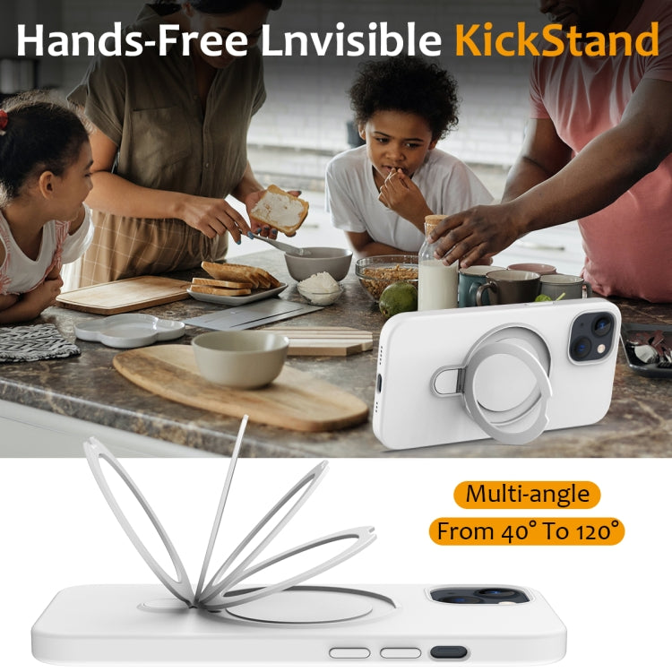 For iPhone 14 Liquid Silicone MagSafe Magnetic Phone Case with Ring Holder(White) by buy2fix