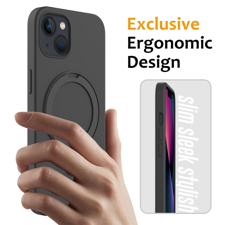 For iPhone 14 Liquid Silicone MagSafe Magnetic Phone Case with Ring Holder(Carbon Black) by buy2fix