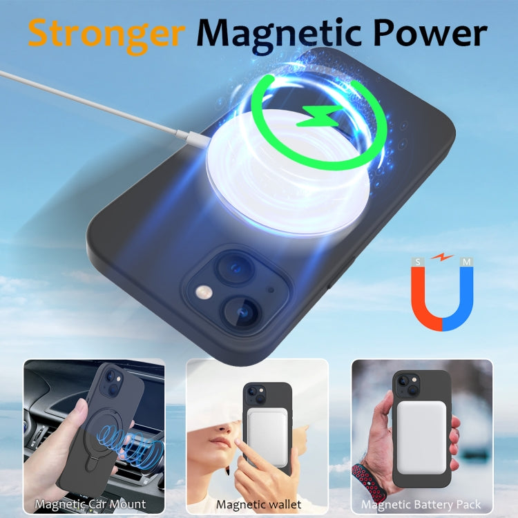 For iPhone 14 Liquid Silicone MagSafe Magnetic Phone Case with Ring Holder(Carbon Black) by buy2fix