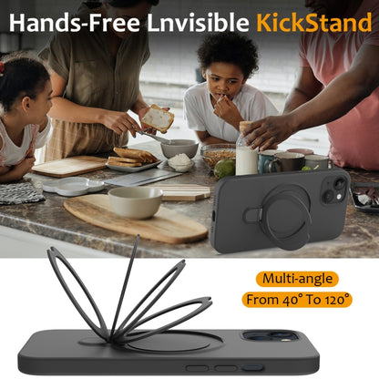 For iPhone 14 Liquid Silicone MagSafe Magnetic Phone Case with Ring Holder(Carbon Black) by buy2fix