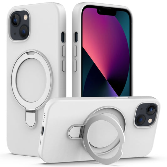 For iPhone 15 Liquid Silicone MagSafe Magnetic Phone Case with Ring Holder(White) - iPhone 15 Cases by buy2fix | Online Shopping UK | buy2fix