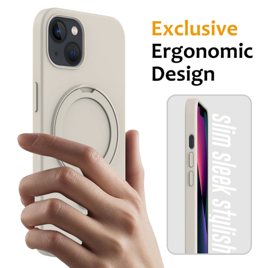 For iPhone 15 Liquid Silicone MagSafe Magnetic Phone Case with Ring Holder(White) - iPhone 15 Cases by buy2fix | Online Shopping UK | buy2fix