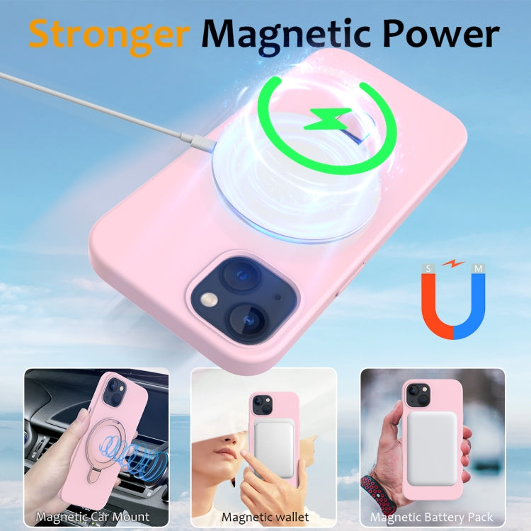 For iPhone 15 Liquid Silicone MagSafe Magnetic Phone Case with Ring Holder(Grey Pink) - iPhone 15 Cases by buy2fix | Online Shopping UK | buy2fix