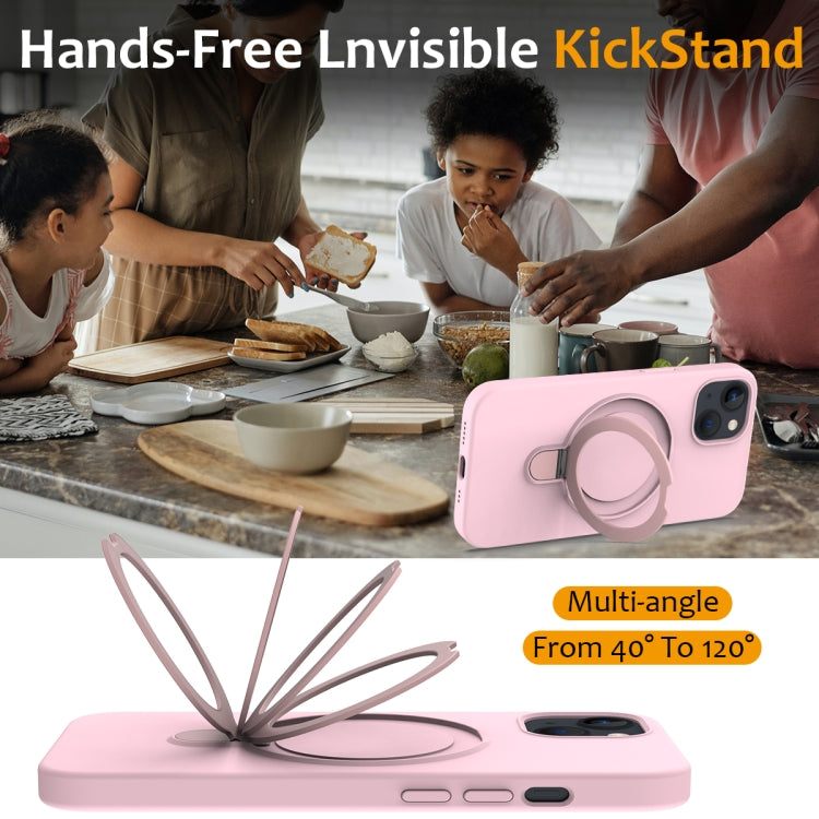 For iPhone 15 Liquid Silicone MagSafe Magnetic Phone Case with Ring Holder(Grey Pink) - iPhone 15 Cases by buy2fix | Online Shopping UK | buy2fix