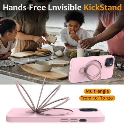 For iPhone 15 Liquid Silicone MagSafe Magnetic Phone Case with Ring Holder(Grey Pink) - iPhone 15 Cases by buy2fix | Online Shopping UK | buy2fix