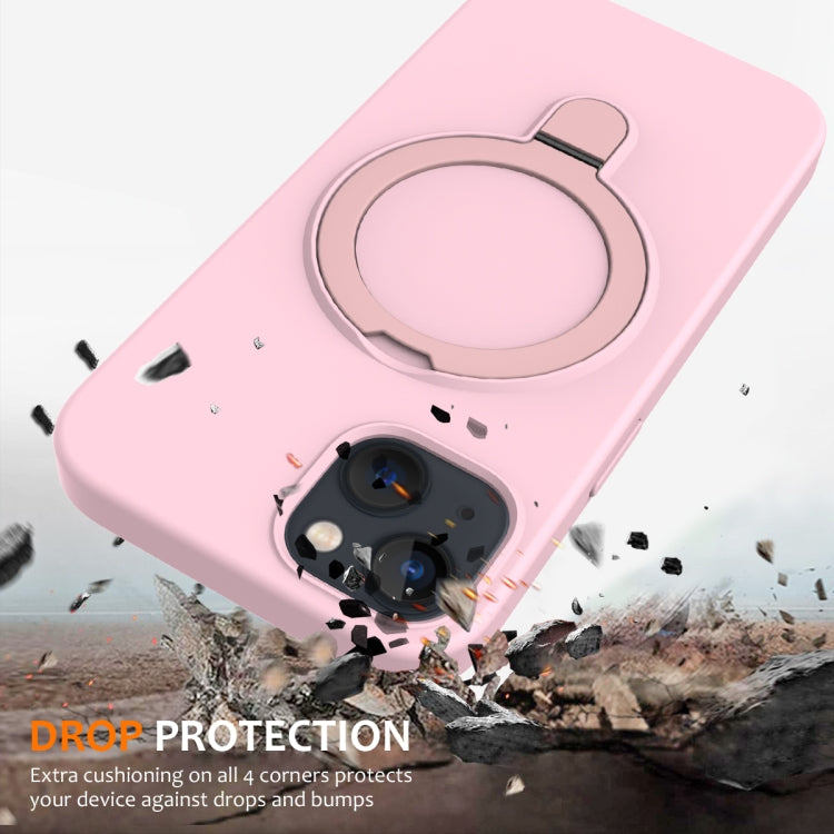 For iPhone 15 Liquid Silicone MagSafe Magnetic Phone Case with Ring Holder(Grey Pink) - iPhone 15 Cases by buy2fix | Online Shopping UK | buy2fix