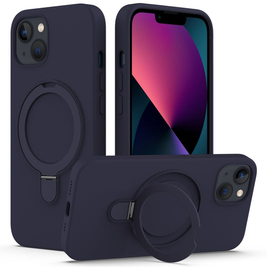 For iPhone 15 Liquid Silicone MagSafe Magnetic Phone Case with Ring Holder(Midnight Blue) - iPhone 15 Cases by buy2fix | Online Shopping UK | buy2fix
