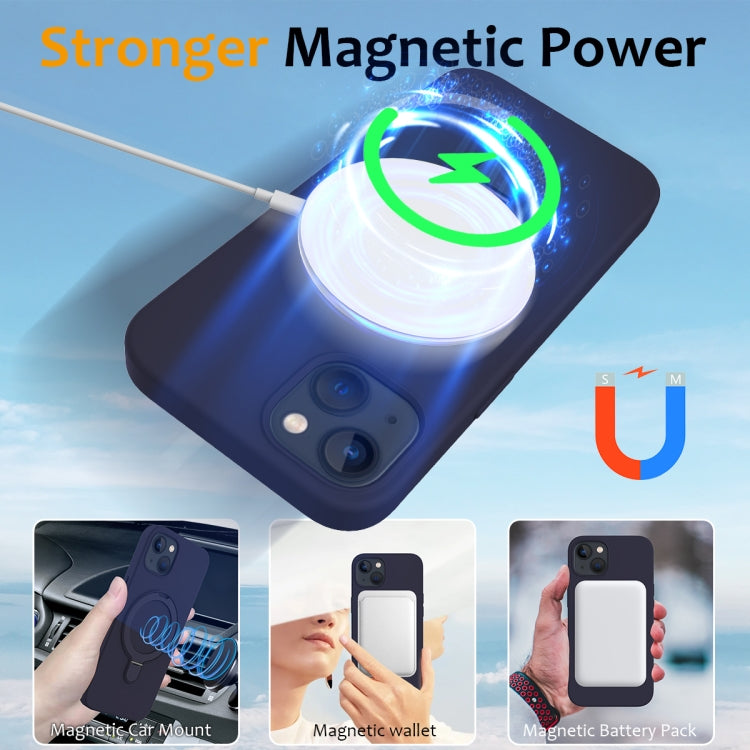For iPhone 15 Liquid Silicone MagSafe Magnetic Phone Case with Ring Holder(Midnight Blue) - iPhone 15 Cases by buy2fix | Online Shopping UK | buy2fix