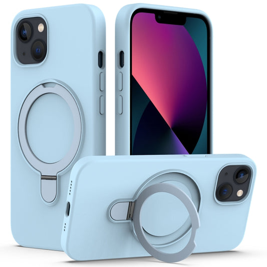 For iPhone 15 Plus Liquid Silicone MagSafe Magnetic Phone Case with Ring Holder(Sky Blue) - iPhone 15 Plus Cases by buy2fix | Online Shopping UK | buy2fix