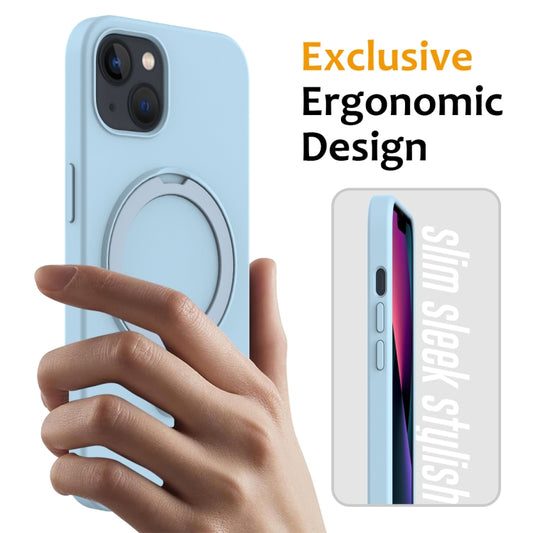 For iPhone 15 Plus Liquid Silicone MagSafe Magnetic Phone Case with Ring Holder(Sky Blue) - iPhone 15 Plus Cases by buy2fix | Online Shopping UK | buy2fix