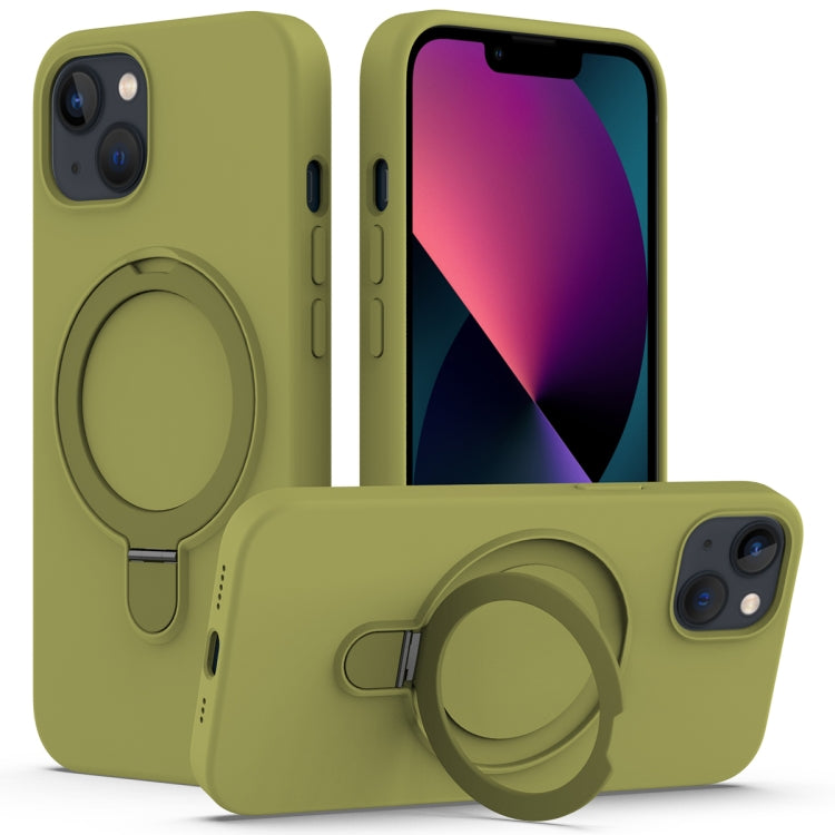 For iPhone 15 Plus Liquid Silicone MagSafe Magnetic Phone Case with Ring Holder(Willow Green) - iPhone 15 Plus Cases by buy2fix | Online Shopping UK | buy2fix