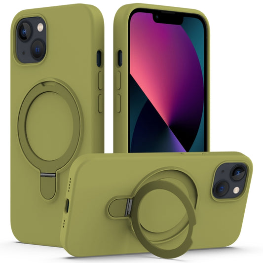 For iPhone 15 Plus Liquid Silicone MagSafe Magnetic Phone Case with Ring Holder(Willow Green) - iPhone 15 Plus Cases by buy2fix | Online Shopping UK | buy2fix