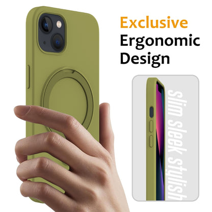 For iPhone 15 Plus Liquid Silicone MagSafe Magnetic Phone Case with Ring Holder(Willow Green) - iPhone 15 Plus Cases by buy2fix | Online Shopping UK | buy2fix