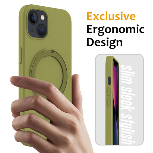 For iPhone 15 Plus Liquid Silicone MagSafe Magnetic Phone Case with Ring Holder(Willow Green) - iPhone 15 Plus Cases by buy2fix | Online Shopping UK | buy2fix
