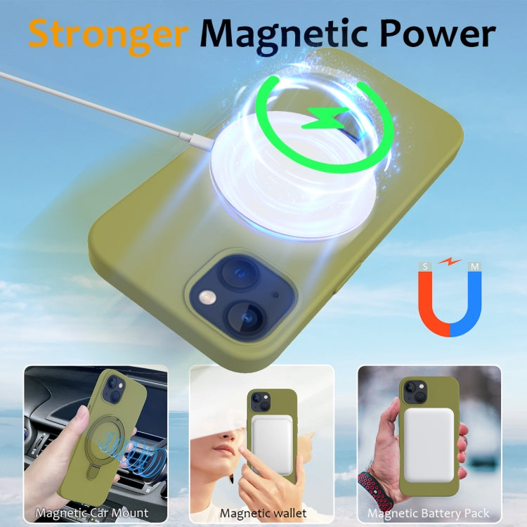 For iPhone 15 Plus Liquid Silicone MagSafe Magnetic Phone Case with Ring Holder(Willow Green) - iPhone 15 Plus Cases by buy2fix | Online Shopping UK | buy2fix