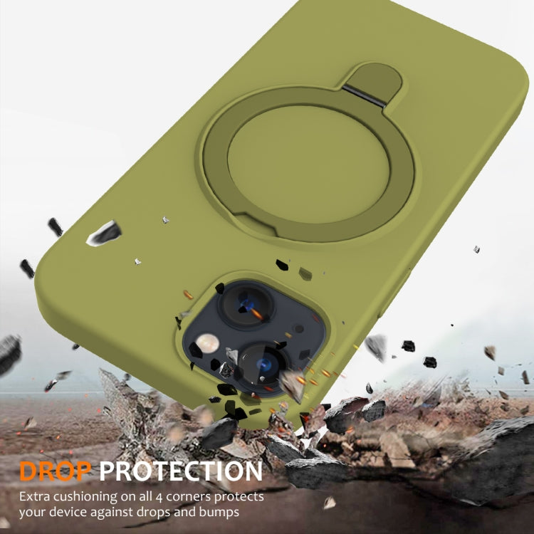 For iPhone 15 Plus Liquid Silicone MagSafe Magnetic Phone Case with Ring Holder(Willow Green) - iPhone 15 Plus Cases by buy2fix | Online Shopping UK | buy2fix