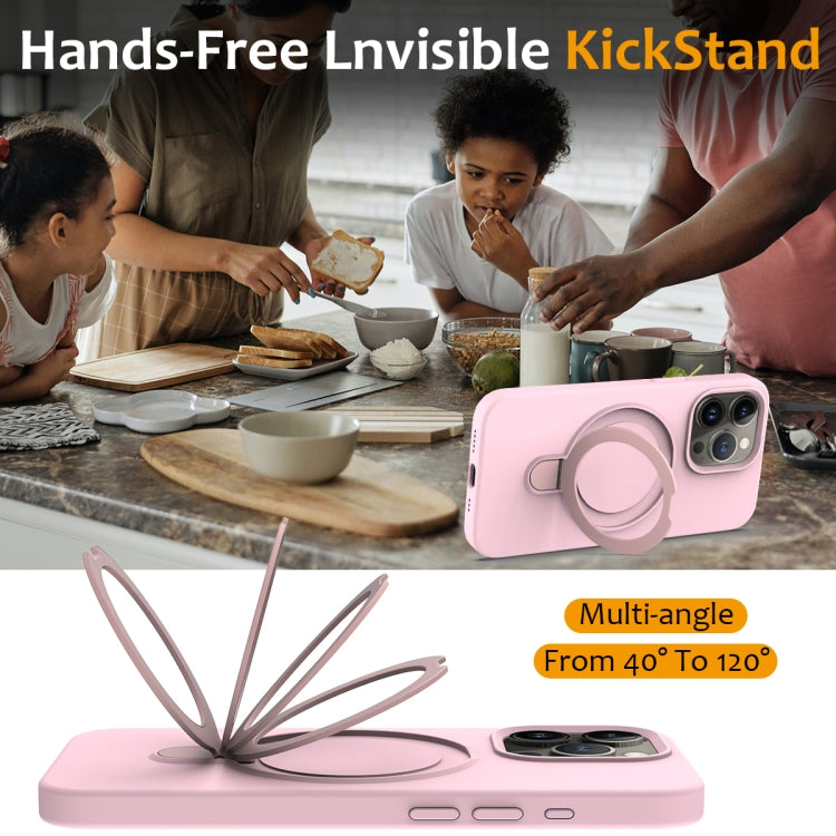 For iPhone 15 Pro Max Liquid Silicone MagSafe Magnetic Phone Case with Ring Holder(Grey Pink) - iPhone 15 Pro Max Cases by buy2fix | Online Shopping UK | buy2fix