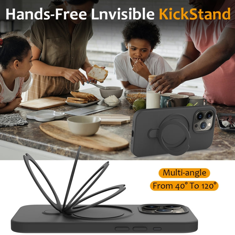 For iPhone 15 Pro Max Liquid Silicone MagSafe Magnetic Phone Case with Ring Holder(Carbon Black) by buy2fix