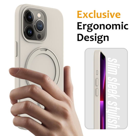 For iPhone 15 Pro Liquid Silicone MagSafe Magnetic Phone Case with Ring Holder(Antique White) - iPhone 15 Pro Cases by buy2fix | Online Shopping UK | buy2fix