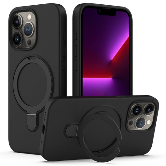 For iPhone 15 Pro Liquid Silicone MagSafe Magnetic Phone Case with Ring Holder(Black) - iPhone 15 Pro Cases by buy2fix | Online Shopping UK | buy2fix