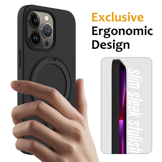 For iPhone 15 Pro Liquid Silicone MagSafe Magnetic Phone Case with Ring Holder(Black) - iPhone 15 Pro Cases by buy2fix | Online Shopping UK | buy2fix